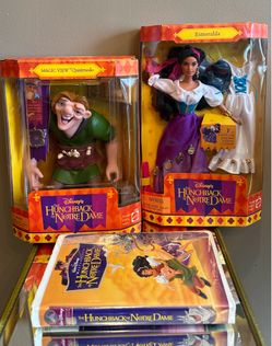 1995 Mattel The Hunchback of Notre Dame dolls featuring Esmeralda and Magic View Quasimodo & VHS!