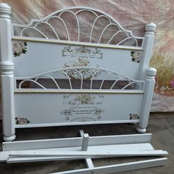 French Boho Style Wooden Bedroom Set Including Queen Bed Frame,rails,slants,nightstand, Big Dresser,mirror Set Has Been Refurbished!🌺