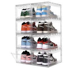 Shoe Boxes Clear Plastic Stackable, 8 Pack Acrylic Shoe Storage Boxes with Magnetic Door for Sneakerheads, Professional Shoe Display Case, Fit Shoe Si