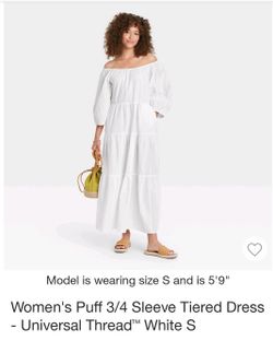 Brand New Women's Puff 3/4 Sleeve Tiered Dress - Universal Thread™

