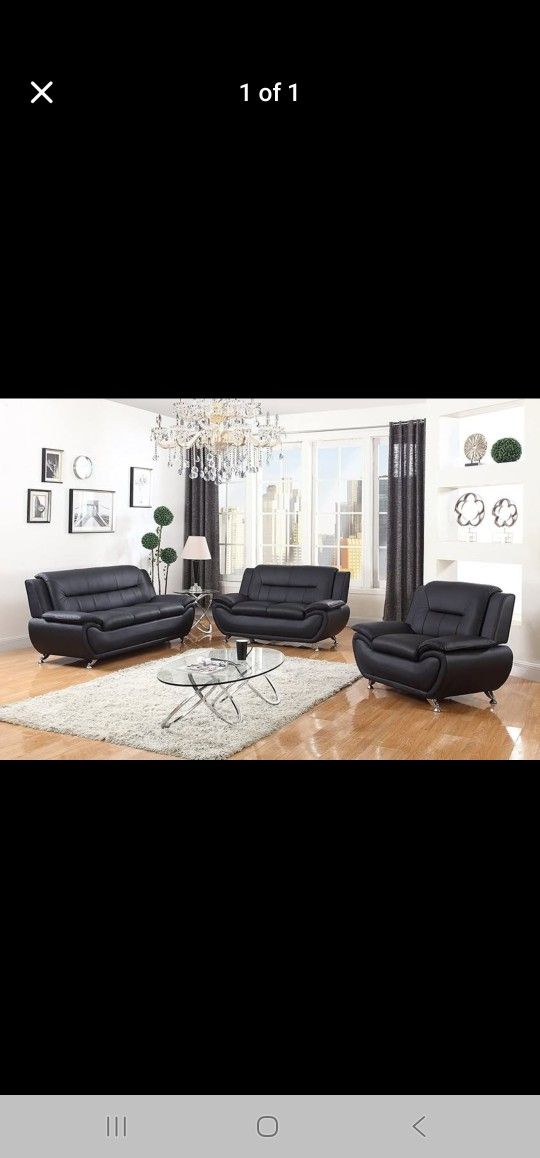 Brand New Black 3pc PU Sofa Set