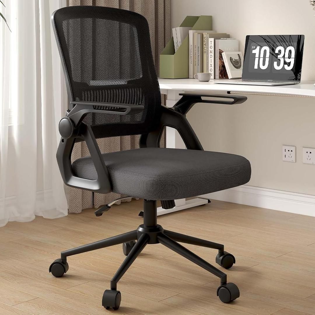 naspaluro Office Computer Desk Chair Ergonomic Mesh Flip-Up Arms Comfy Chair with Mid Back Cushion Lumbar Support Adjustable Height Tilt Swivel Chair