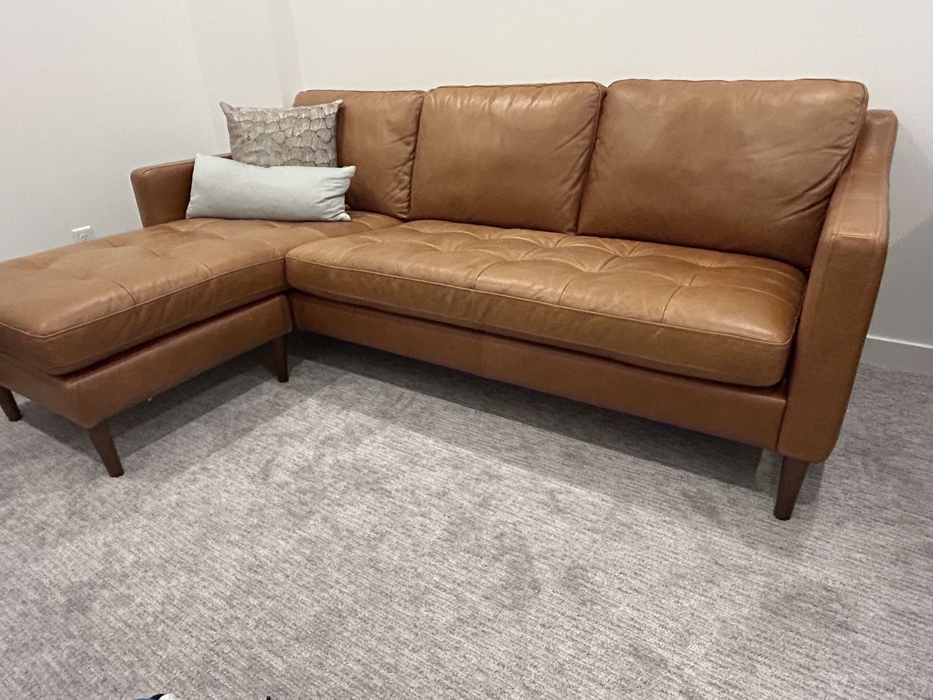 Genuine Leather Chaise L-Sectional