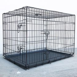 (New) $65 Folding 42” Large Dog Cage 2-Door Pet Crate Kennel  42x27x30 inches
