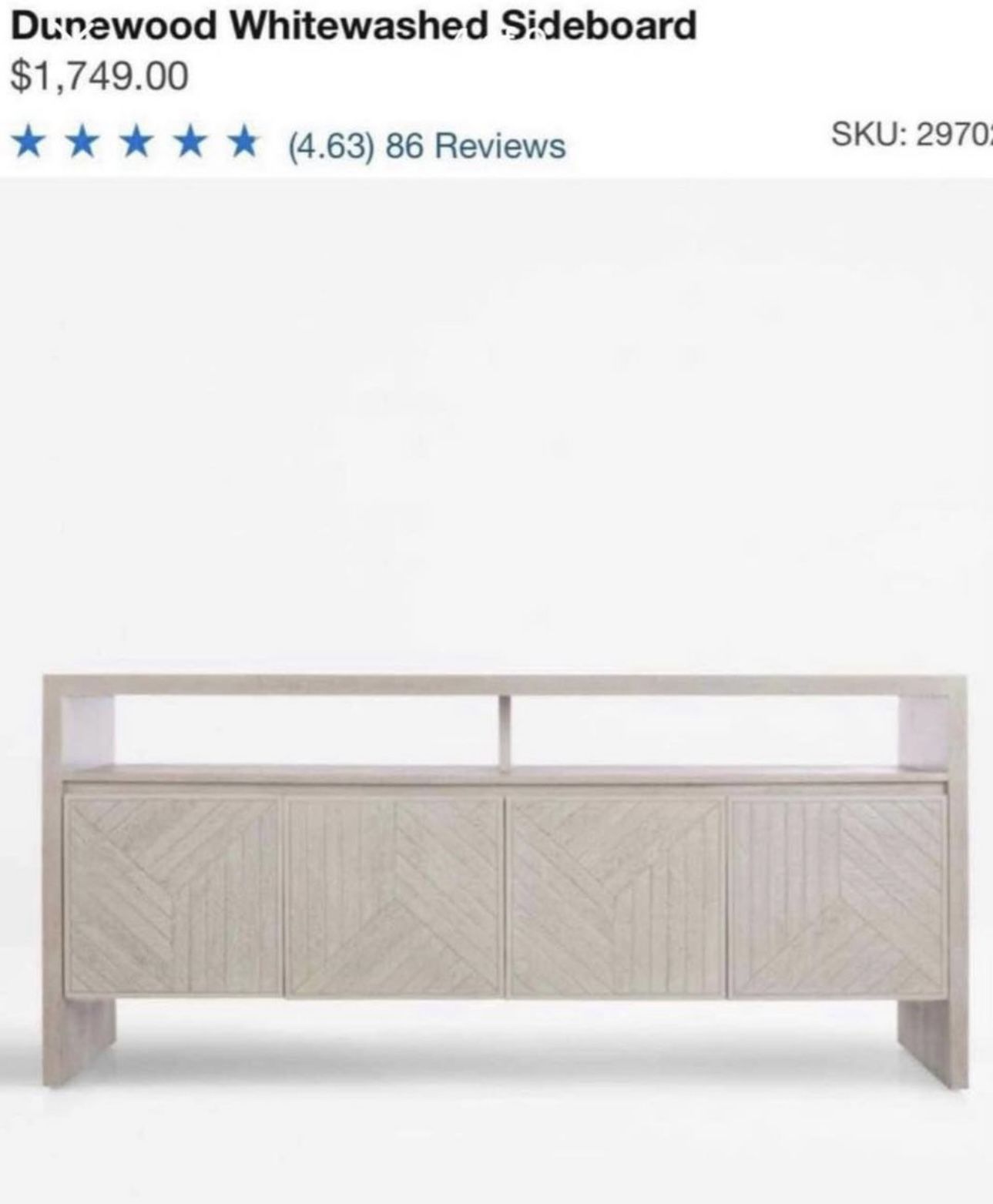 New in Box Crate&Barrel's Dunewood Whitewashed Sideboard by Tovin Design