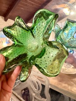 Vintage 1950s Mid Century Modern Murano Italy Deep Emerald Green Bullicante