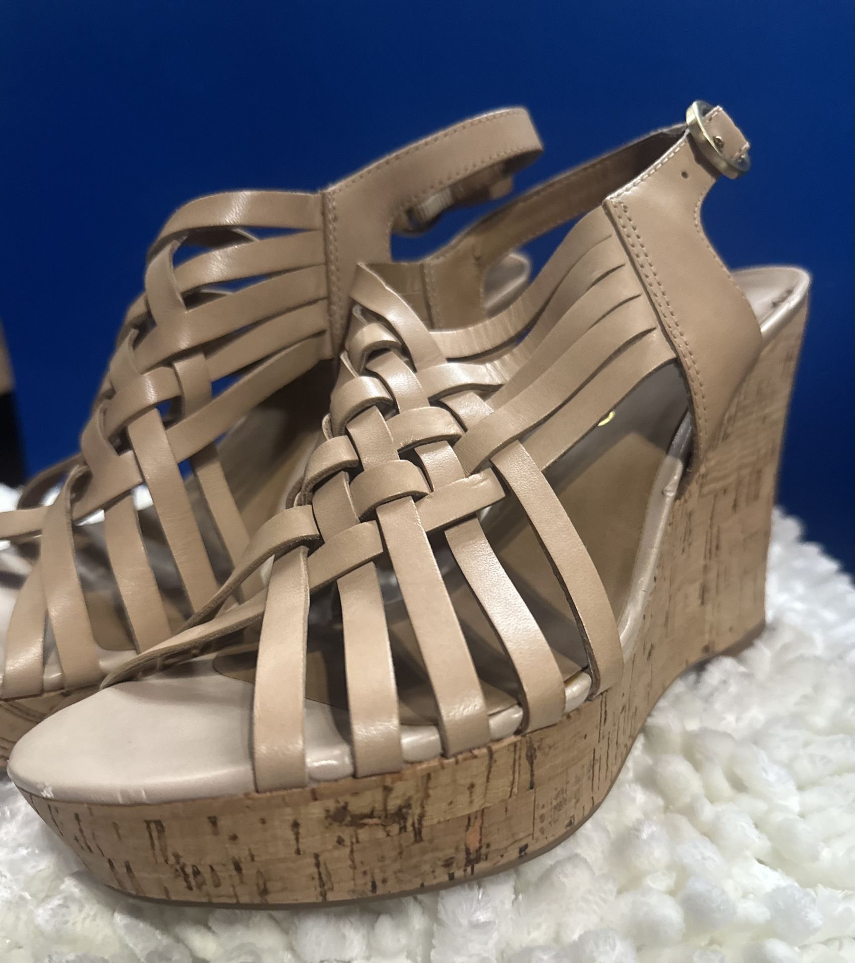 Leather Upper FRANCO SARTO 8M Wedge Heel Cork Sling Back