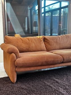 Large Corduroy Sofa in Burnt Orange