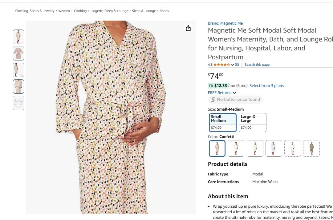 Mother’s Day Gift. Magnetic me Soft Modal Robe For Nursing Labor Bath Lounge
