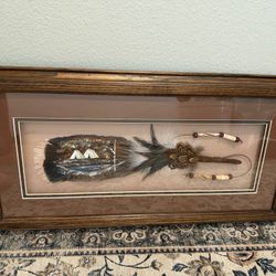 Hand Painted Turkey Feather Framed Artwork