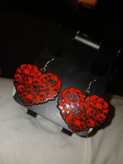 Red Skull Heart Dangle Earrings