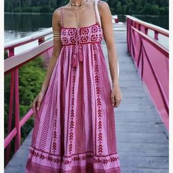 Boho Cami Maxi Dress Crochet Patchwork Sleeveless Spaghetti Strap Dresses Long Flowy Swing Dress new size L/XL