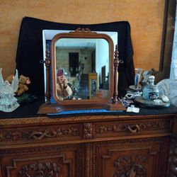 Antique Dresser/Table  Adjustable  Oak Mirror