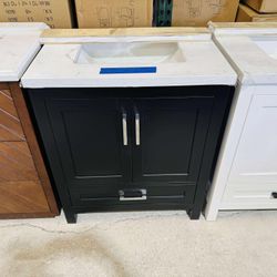 30 in. W x 22 in. D Single Sink Bath Vanity in Black with White Top $475