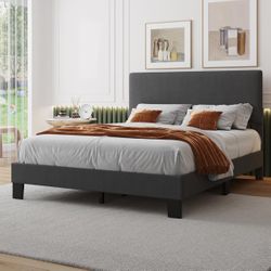 Queen Bed Frame In Box New Dark Grey Fabric 