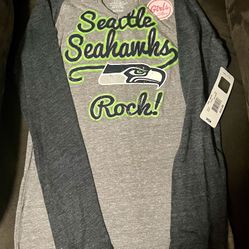 New with tags Seattle Seahawks NFL Team Apparel Girls Youth 10/12 Long Sleeve Scoop V-Neck Shirt