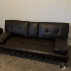 2 Brown Leather Futons 