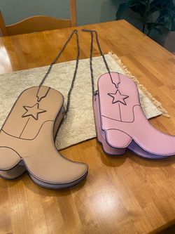 Southwest cowboy boot faux leather purse with chain strap. $30 EACH. Good condition. 9 x 11 x 3 inch
