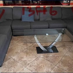 U Couch Pull Out And Glass Table Set