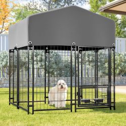 Outdoor Dog Kennel 4.23'x3.83'x4.83' with Roof, Heavy Duty Welded Wire Crate, All-Weather Protection & Safe Lock Design for Dogs and Pets