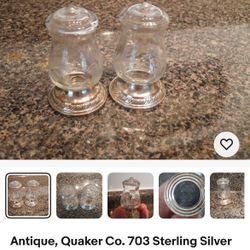 Silver and Etched Glass Antique S/P Shakers