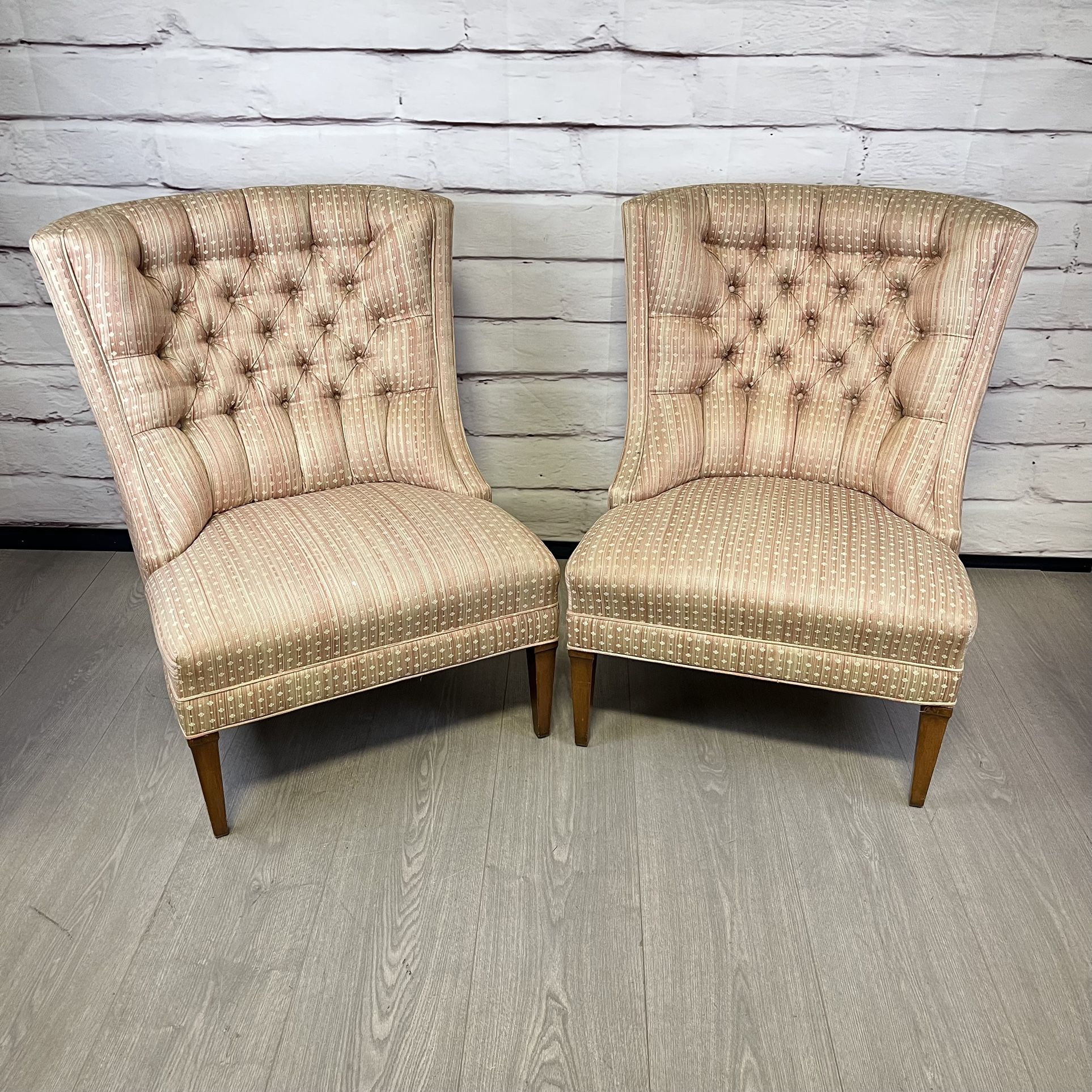 Vintage Pink Yellow Accent Chairs 2pc