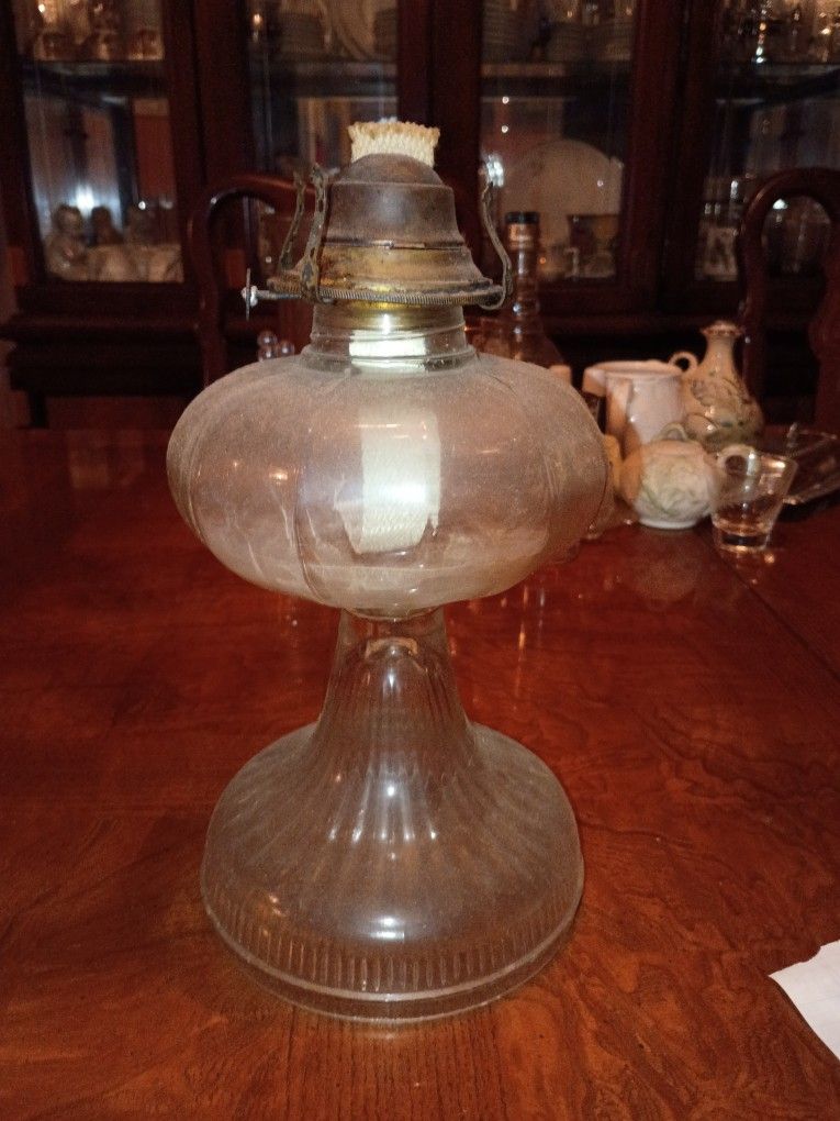 Vintage Oil Lamp 11 Inches Tall Clear Pressed Glass