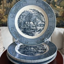 4 CURRIER & IVES Dinner Plates