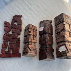 4 Beautiful Hand Carved Aztec Figuring Decor 11 inches tall