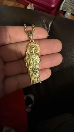 24” 10k Gold Rope Chain With San Judas Pendant 