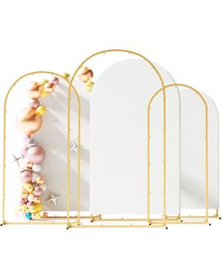 Gold Arch Backdrop Stand Set with White Covers