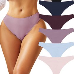 NEW Women's 6 Pack Seamless High Waisted No Show Sexy Breathable Thong Underwear