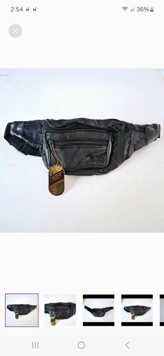New Tinder Genuine Leather Black Zig Zag Stitch Fanny Pack Adult Unisex Bag Y2K