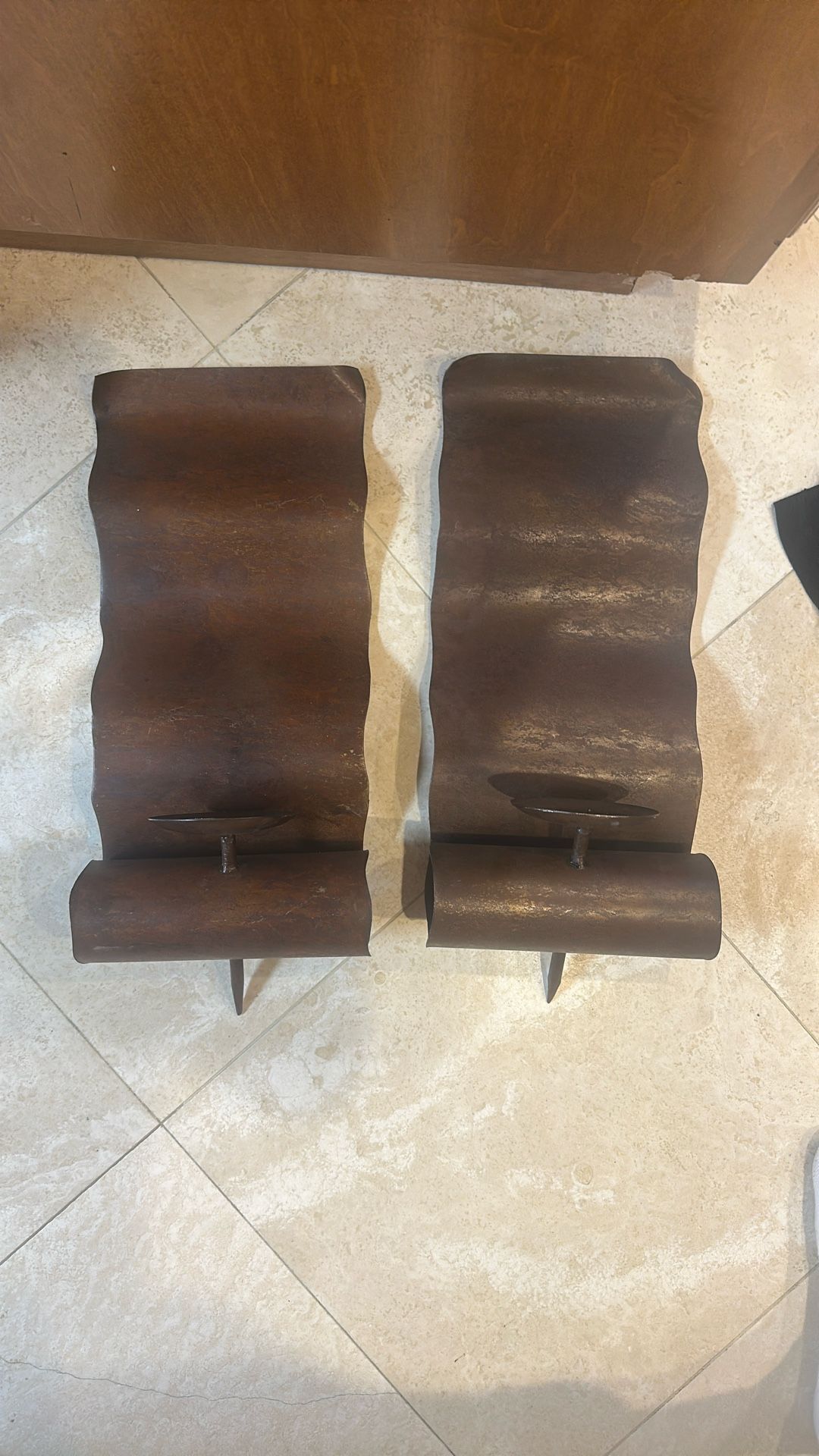 2 brown candle holders