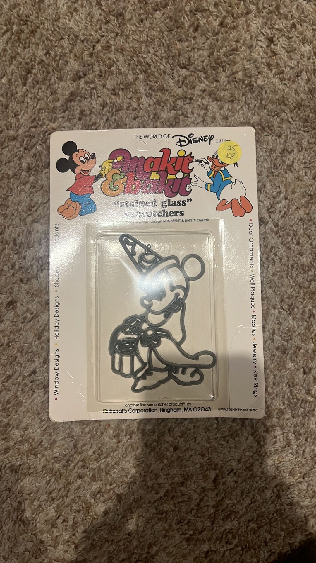 Makit & Bakit Disney Mickey Mouse Sorcerer Sun Catcher Frame Vintage Metal. Corners are bent. Cardboard is discolored