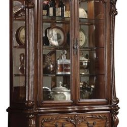 NEW! Dresden 2-Door Curio Fine China Cabinet With Claw Leg In Cherry Oak Wood Hutch