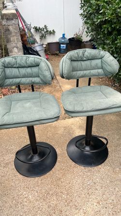 Set of 2 Green Upholstered Swivel Bar Stools