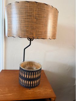 Vintage MCM Table Lamp 1950s Atomic Era Pierced Metal Glass Base Mid Century Modern
