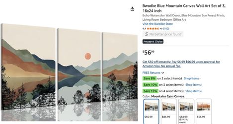 Bwodke Blue Mountain Canvas Wall Art Set of 3, 16x24 inch
