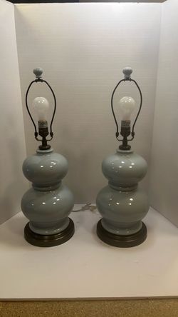 Pottery Barn Powder Blue Ceramic Table Lamps With Shade