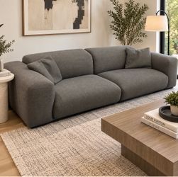 Modern Gray Fabric Sofa with Throw Pillows