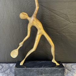 BRASS: SOLID, HEAVY, Tennis Player, GRANITE Base, Vintage