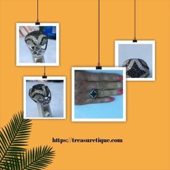 Sterling Silver Ring with Diamond Pattern, Heart Accents, Cubic Zirconia, Size 5 3/4, Girlfriend Promise Ring, Silver Style For You