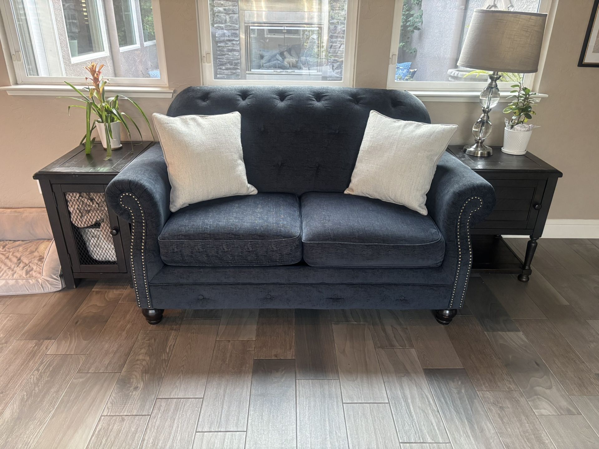 Navy Blue Sofa and Love Seat