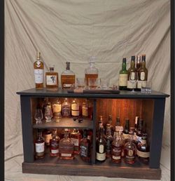 Rustic Wood Bar Cabinet with LED Lighting