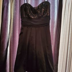 Navy Blue Sequin Top Cocktail Dress