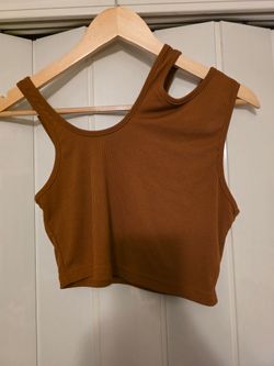 Women’s Ribbed Asymmetrical Crop Tank Top - Brown