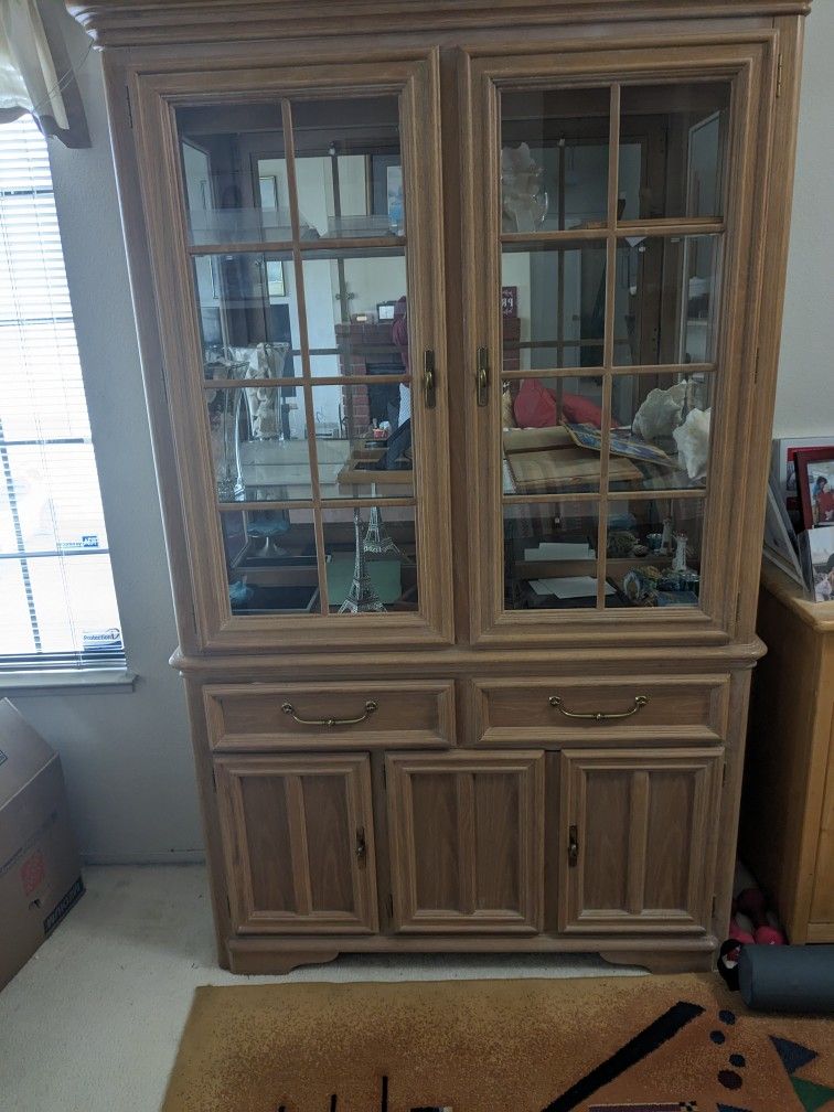 3 Ft By 6 Ft Wooden Hutch With Glass Cabinets And Extra Storage Space