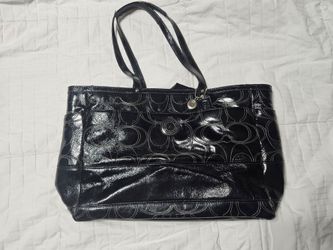 Coach Signature Stitched Patent Leather Travel/Diaper Bag - Women | Color: Black/Silver