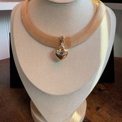 Gold Choker Necklace W/Heart Pendant